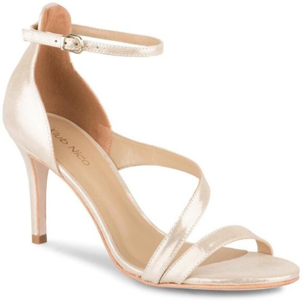 Klub Nico Aleda Stiletto Asymmetrical Heels Champagne Gloss Glitter Size 7